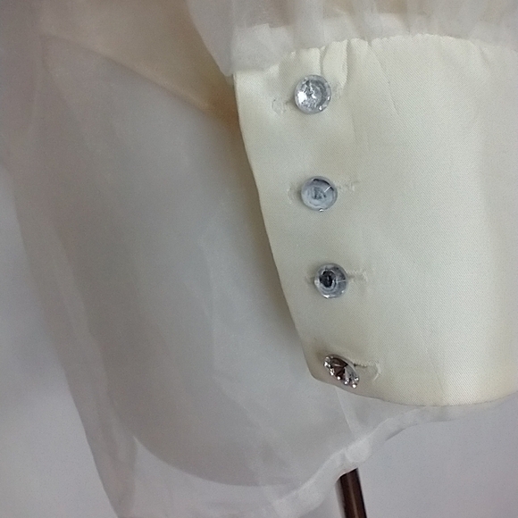SHEER WHITE BLOUSE WITH RHINESTONE CUFFS - Picture 6 of 11
